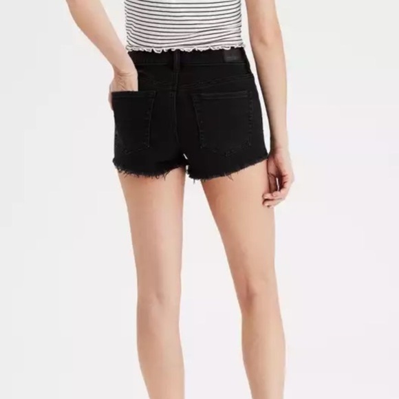 American Eagle Hi-Rise Shortie Size 8 US Black Jean Shorts Super Super Stretch X - Picture 10 of 14